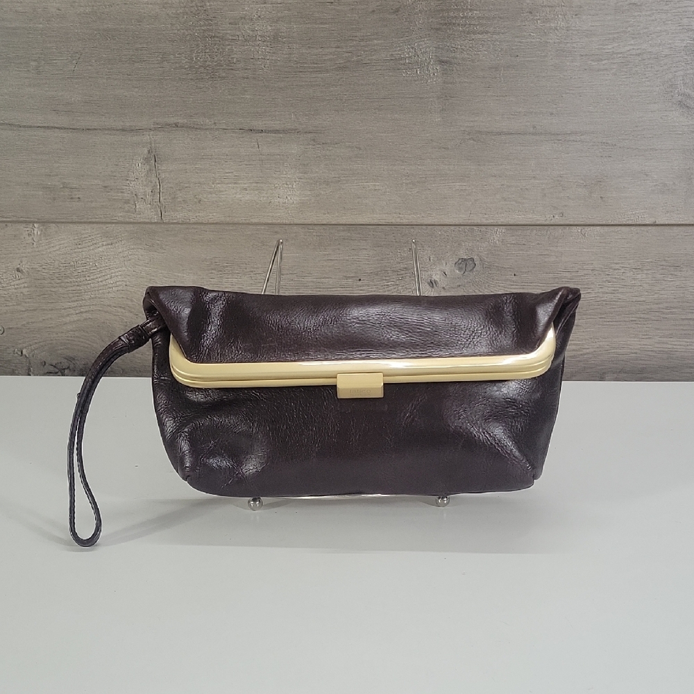 Latico Dark Brown Leather Foldover Wristlet Clutch Purse Handbag